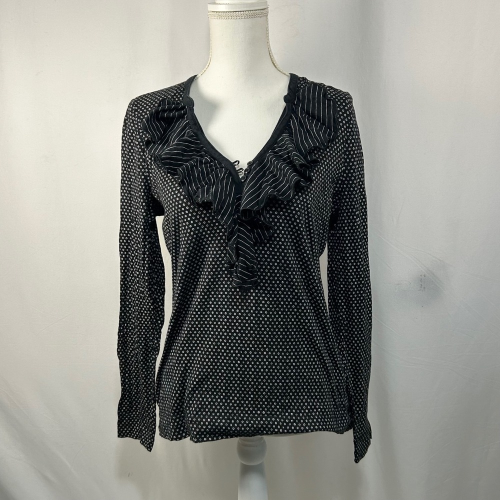 LRL Lauren Jeans Co Ralph Lauren Polka Dot Ruffle‎ Neck Long Sleeve
